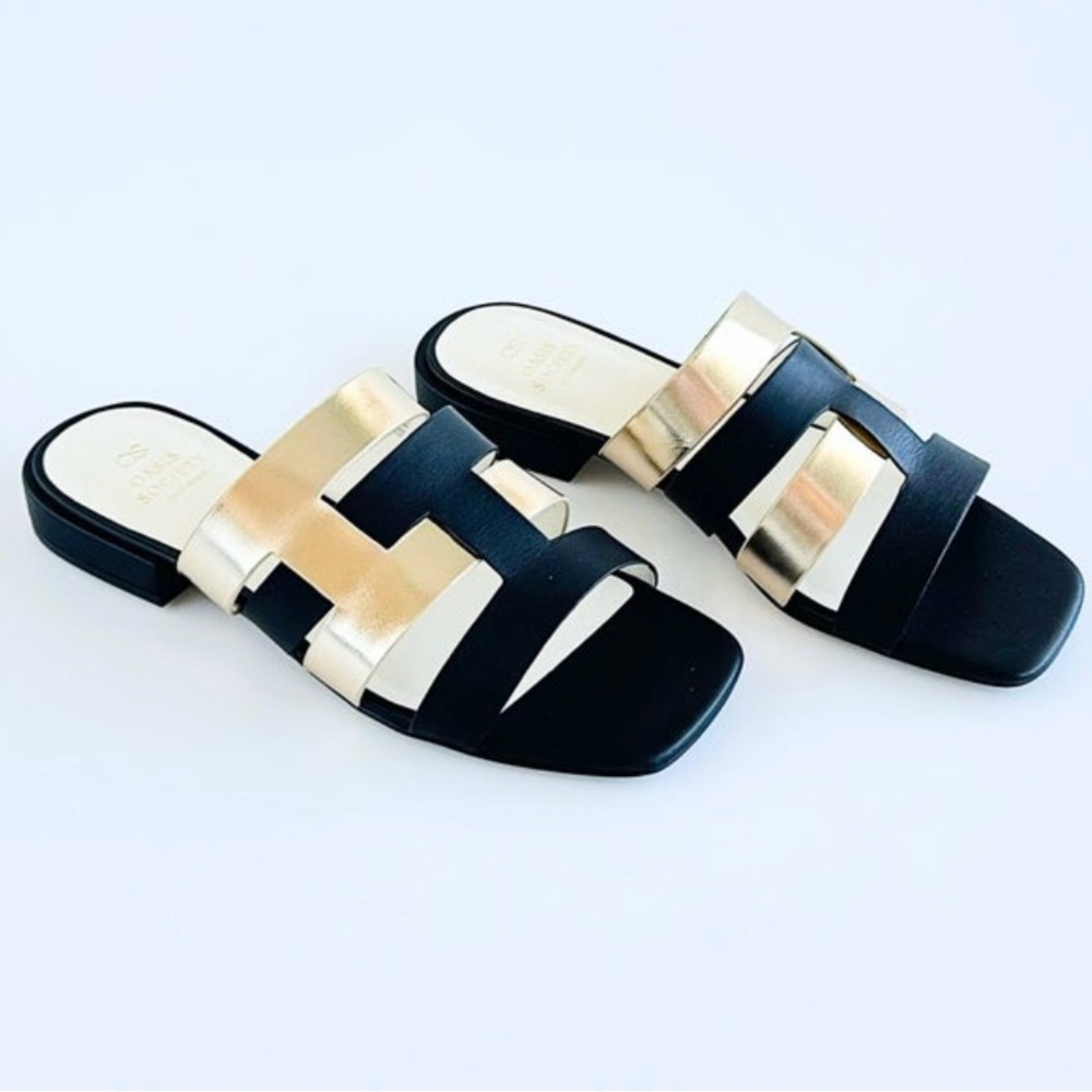 Parker Chic Black and Gold Slide Sandals